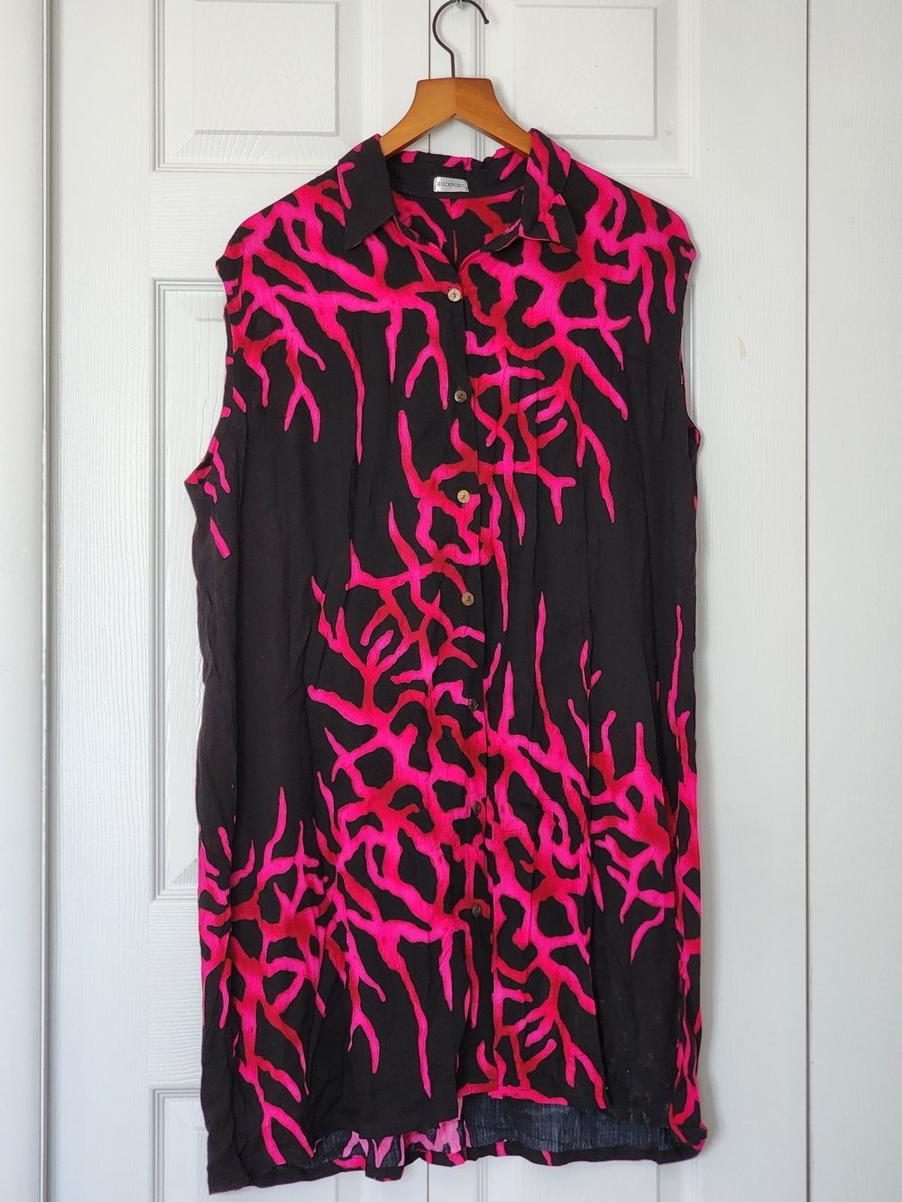 Rockport Black and Hot Pink Sleeveless Swim Coverup Button Front OSFM - Picture 3 of 7